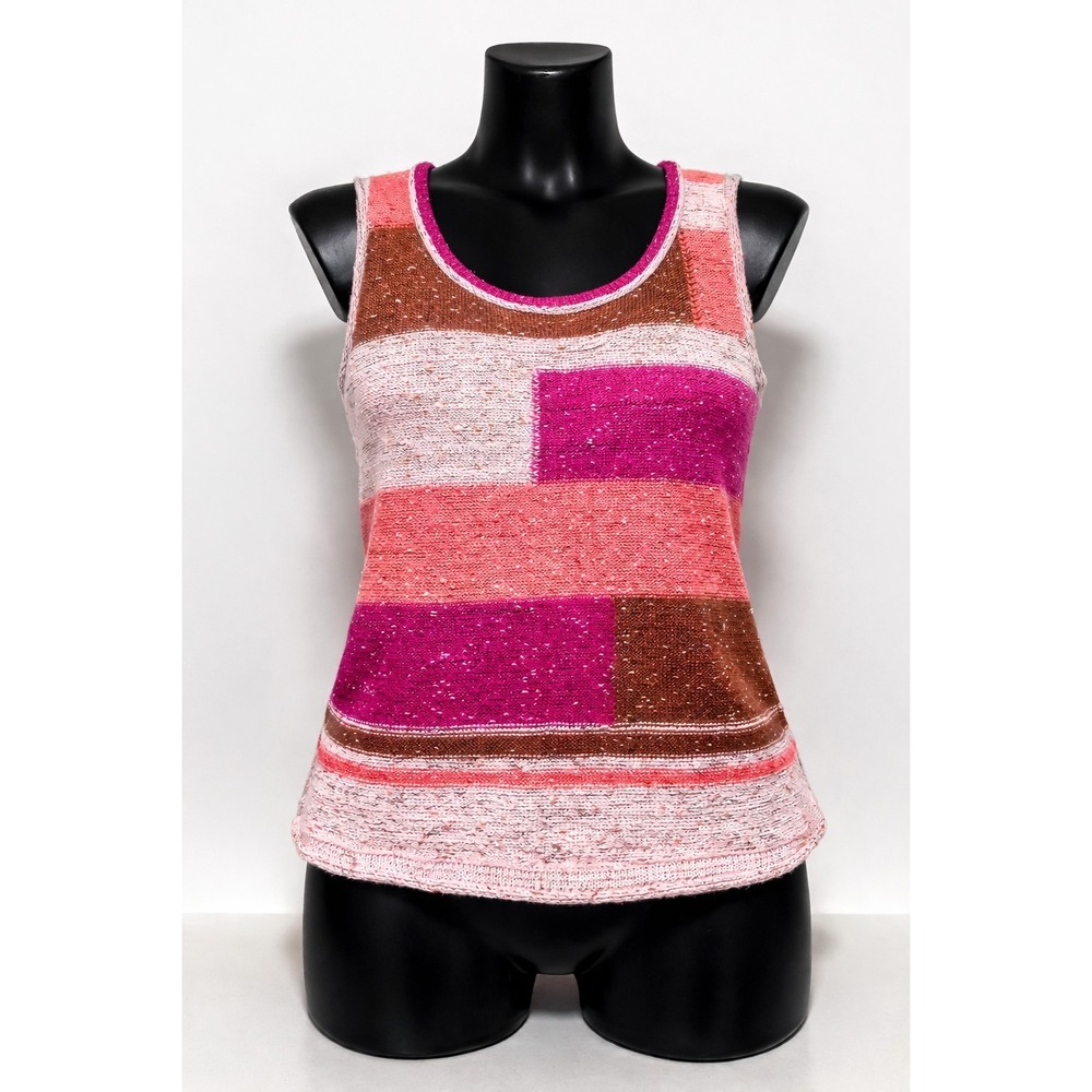 Fate Colorblock Knit Tank Sweater Womens M Pink Brown Patchwork Cotton Blend
